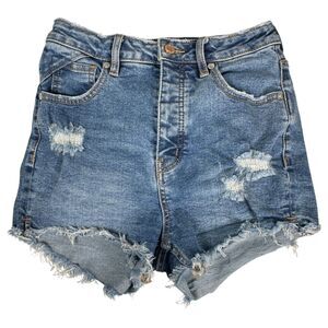 Free People We the Free CRVY Vintage Denim Button Fly Shorts Distressed 26
